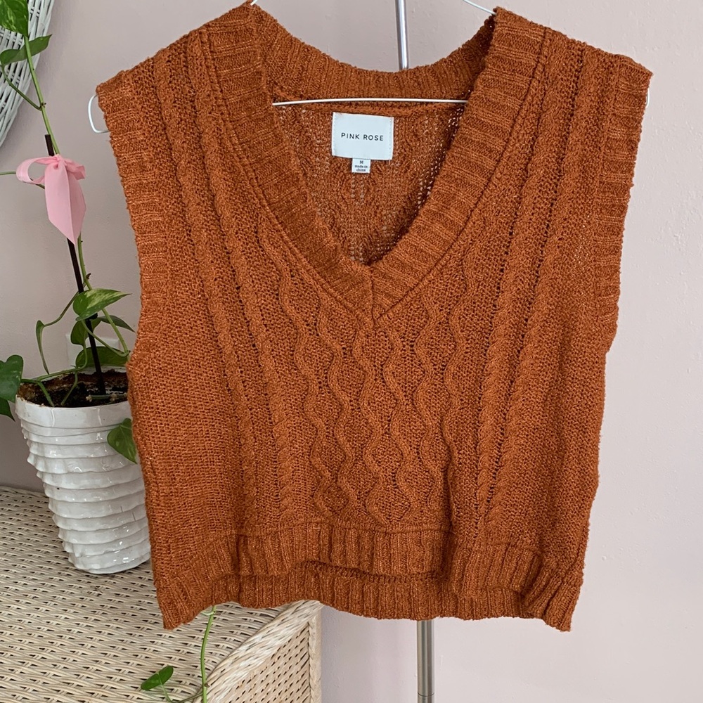 Pink Rose Women's Copper V-Neck Sweater Vest